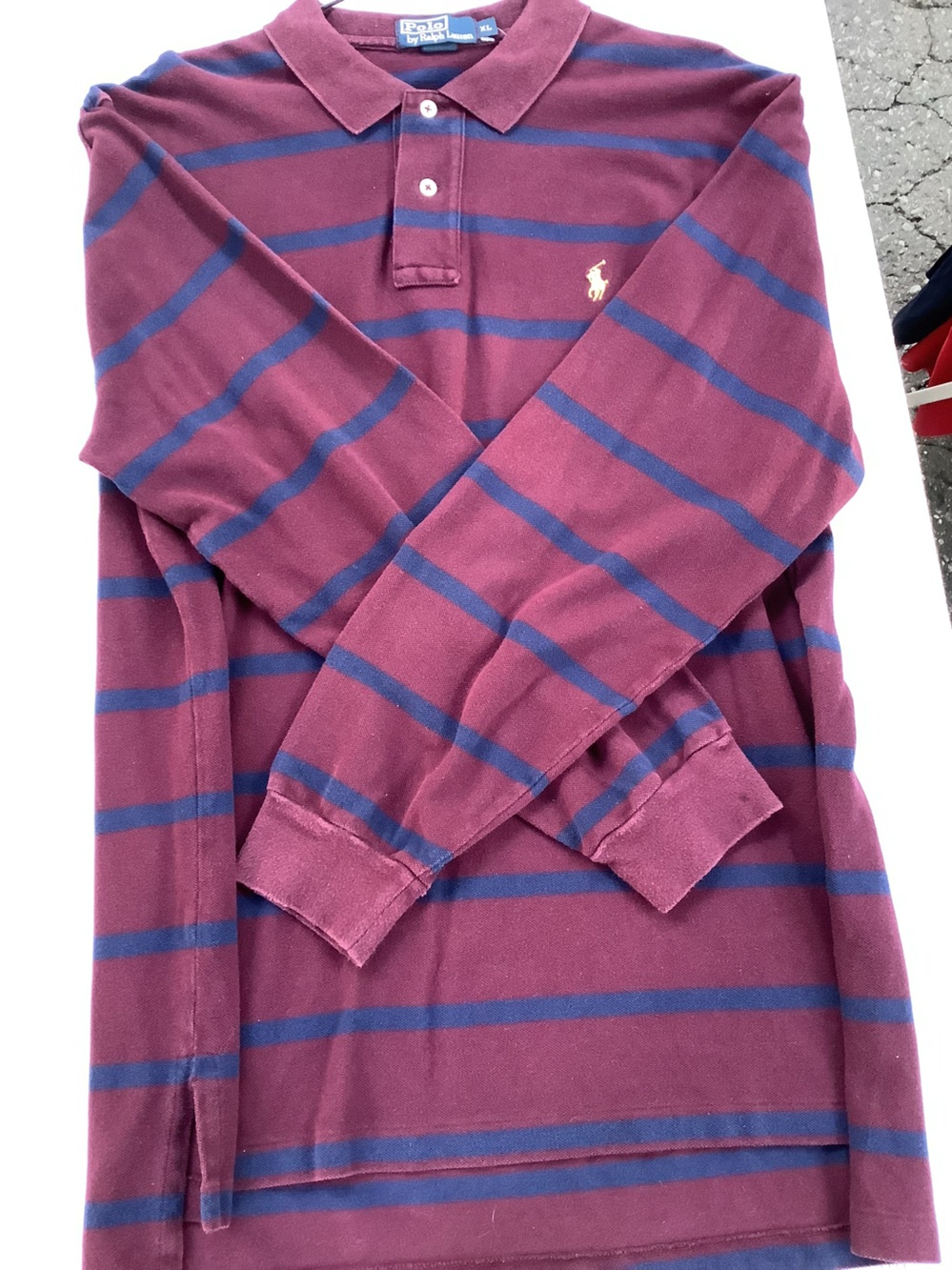 Polo Ralph Lauren Burgundy & Navy Striped Long Sleeve Polo